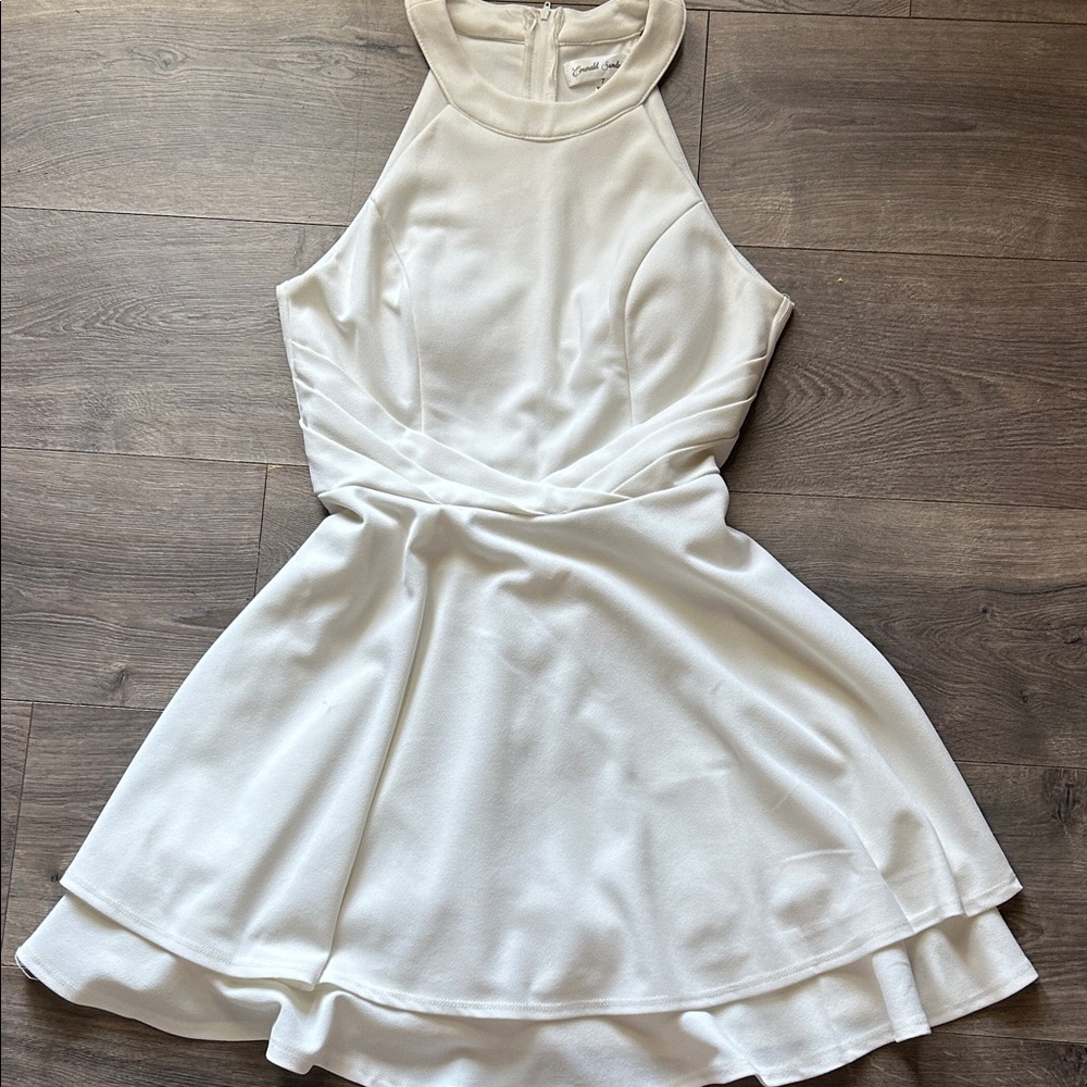 Emerald Sundae White Halter Mini Dress